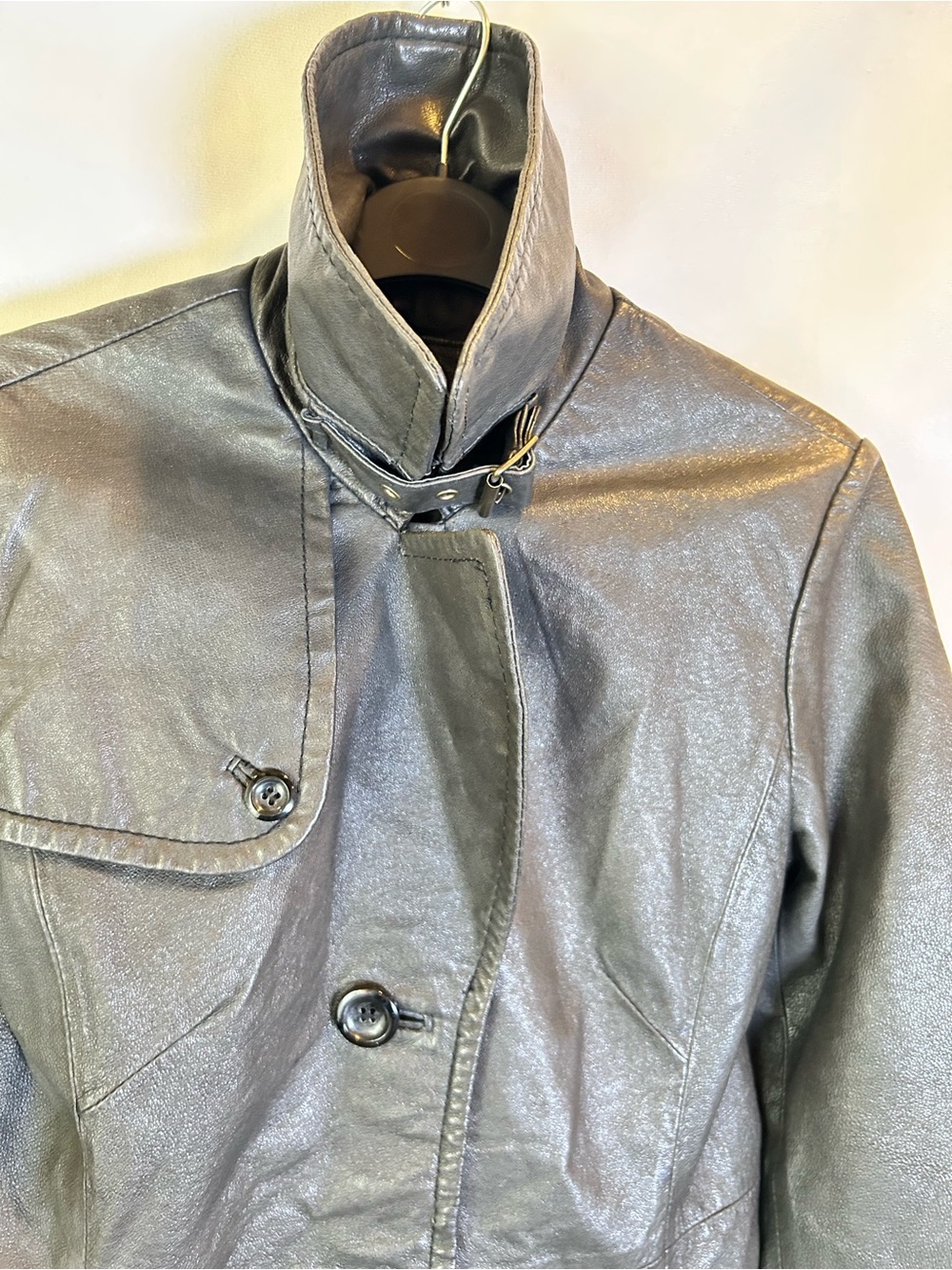 Y2K Le Château Black Leather Trench Coat Painted Back Graphic 90’s Grunge Size S - Picture 8 of 14